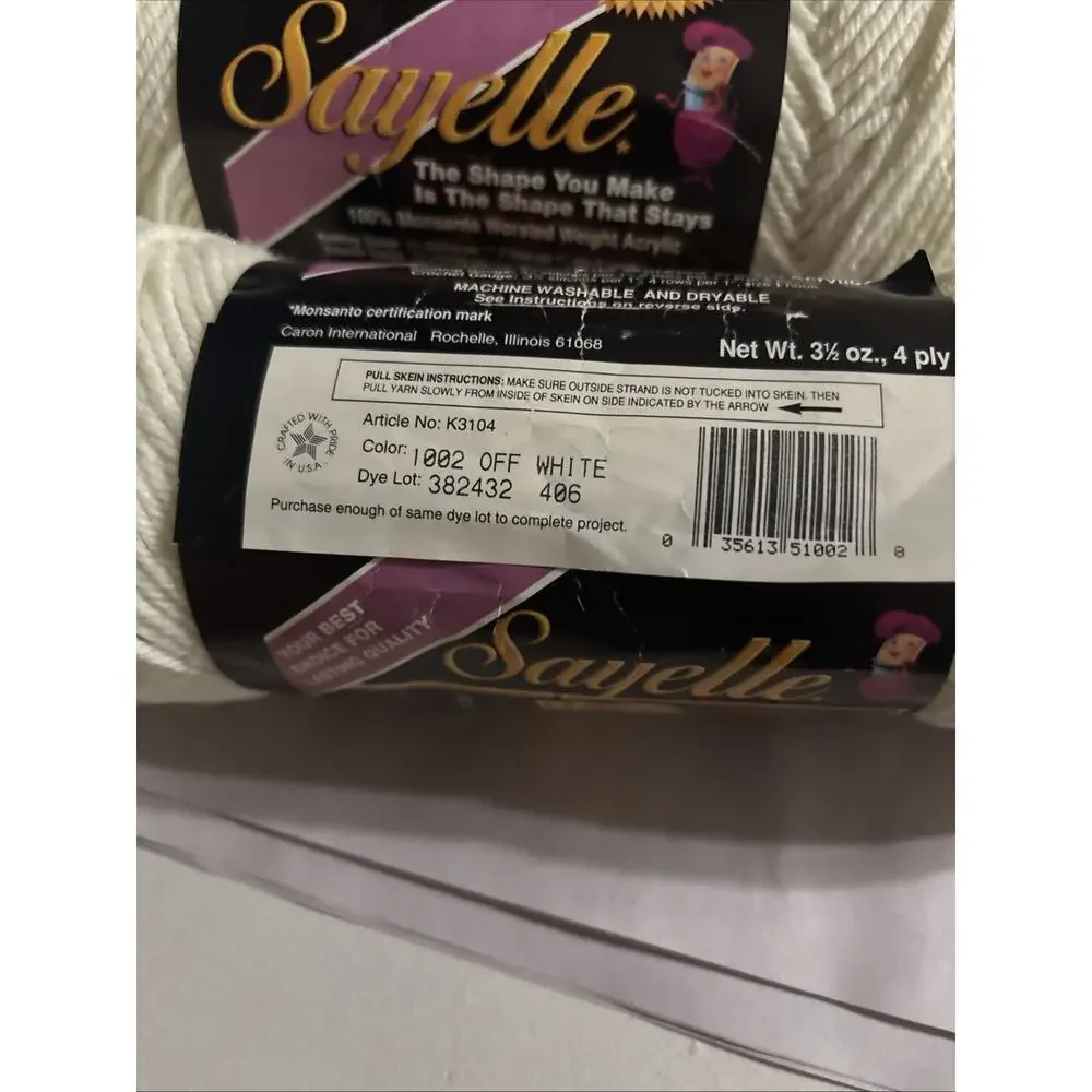 Lot Of 6 Vintage Caron Gold Sayelle Yarn 3.5 oz Off White #1002 4 Ply